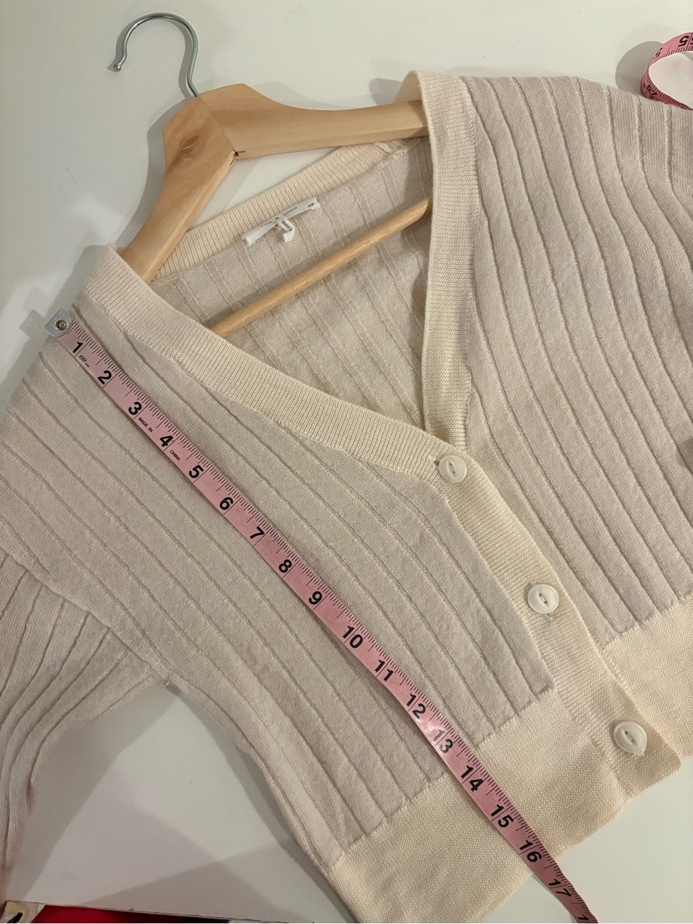 Rag & Bone || Dallyce Cropped Cardigan Ribbed Wool Sweater Beige Cream Small - Picture 7 of 9
